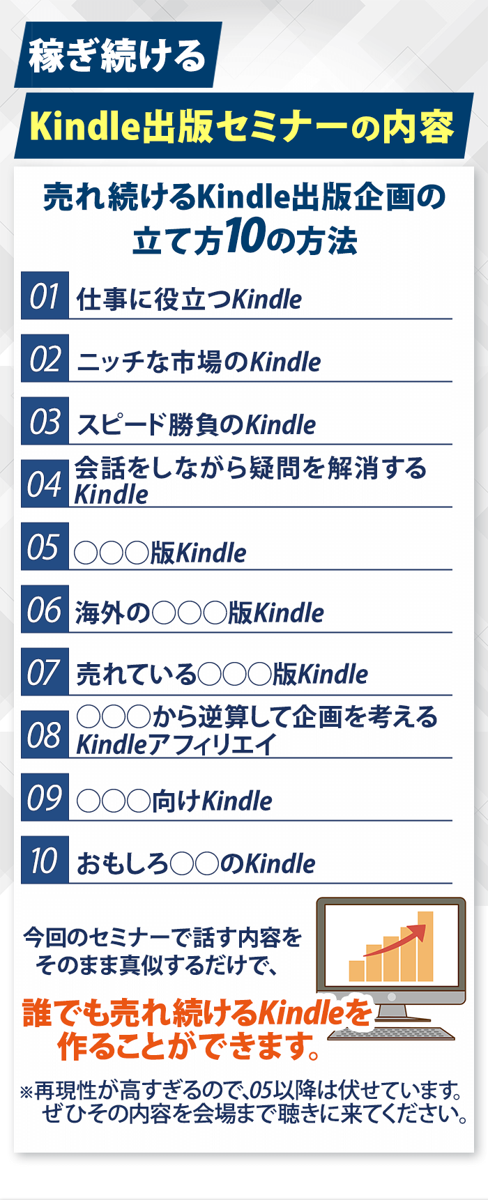 稼ぎ続けるKindle出版セミナーの内容
